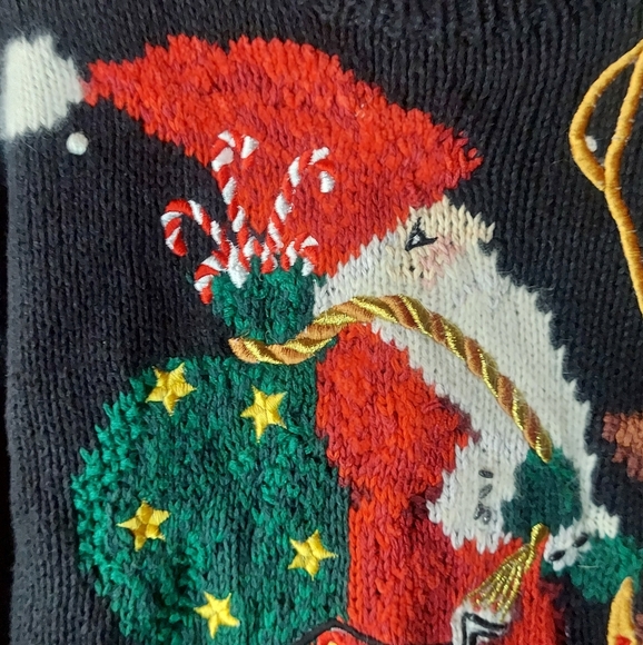 Marisa Christina Classics Vtg Black/Multi Knit Santa Claus & Reindeer Sweater - Picture 7 of 13